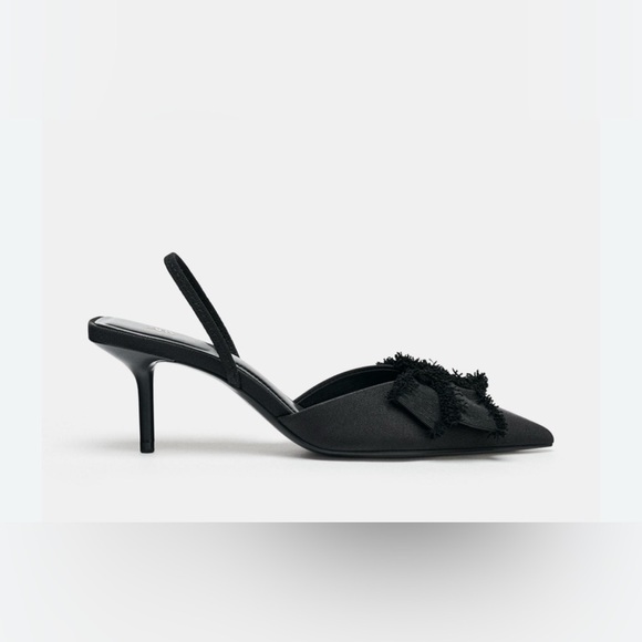 ZARA Black Slingback Pointed Toe Heels w/ Bow Detail | 2.8” Heel size 41 - Picture 2 of 12